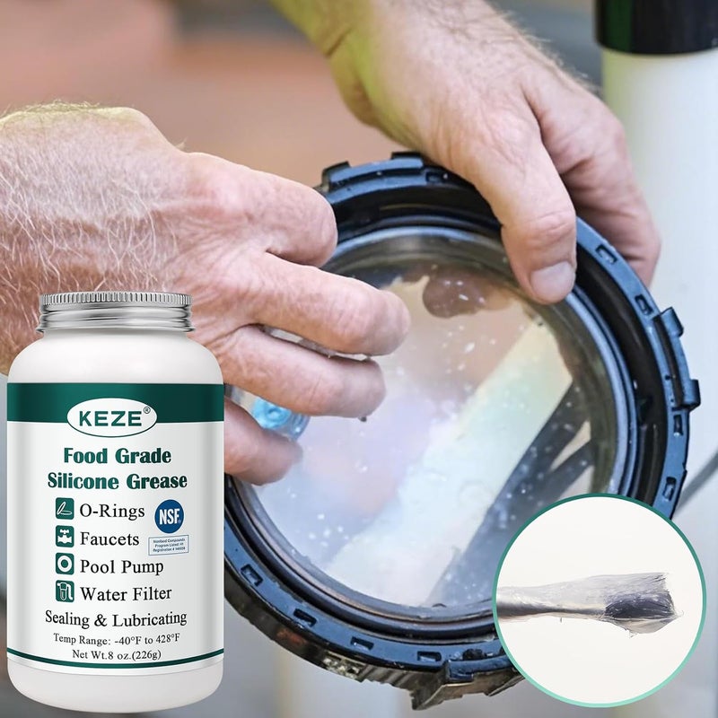 Keze Pool Lube for O Ring Food Grade Waterproof Silicone Faucet Grease for Pool Filter Plumbing Plastic Parts Gasket Valve Rubber Seals Paste with Brush Top Can 8 OZ - Image 5